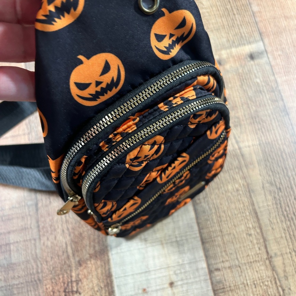 Halloween Pumpkin Black Orange Sling Bag Crossbody Backpack Travel Purse - Picture 3 of 5